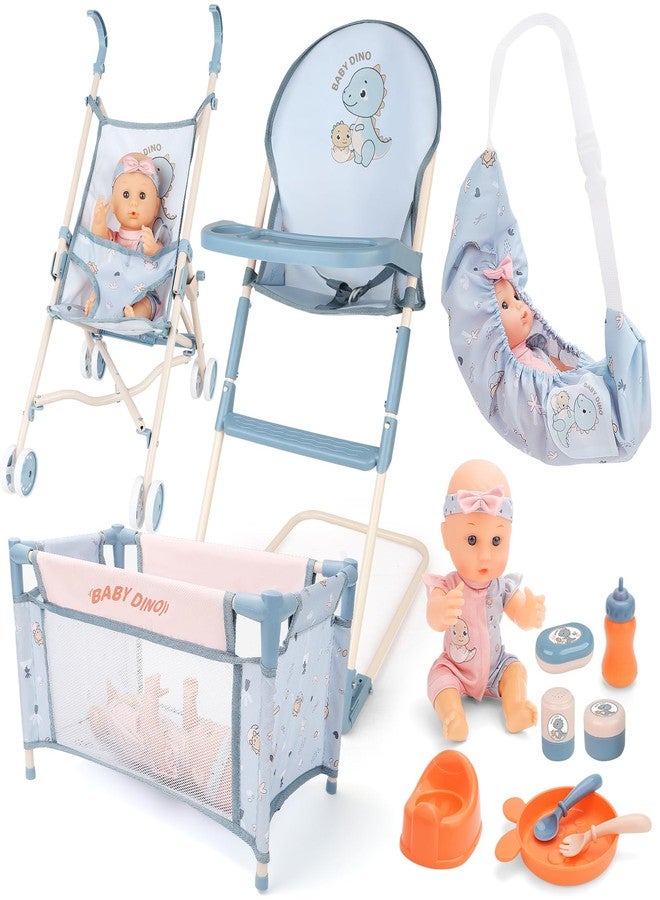 deAO Baby Doll Stroller Set 12" Baby Doll with Accessories Crib Bed High Chair, Nursery Role Play Set Toys Storage Bag,Foldable Storller, Pretend Play Birthday Gifts for Toddler Girls Boys - Image 1